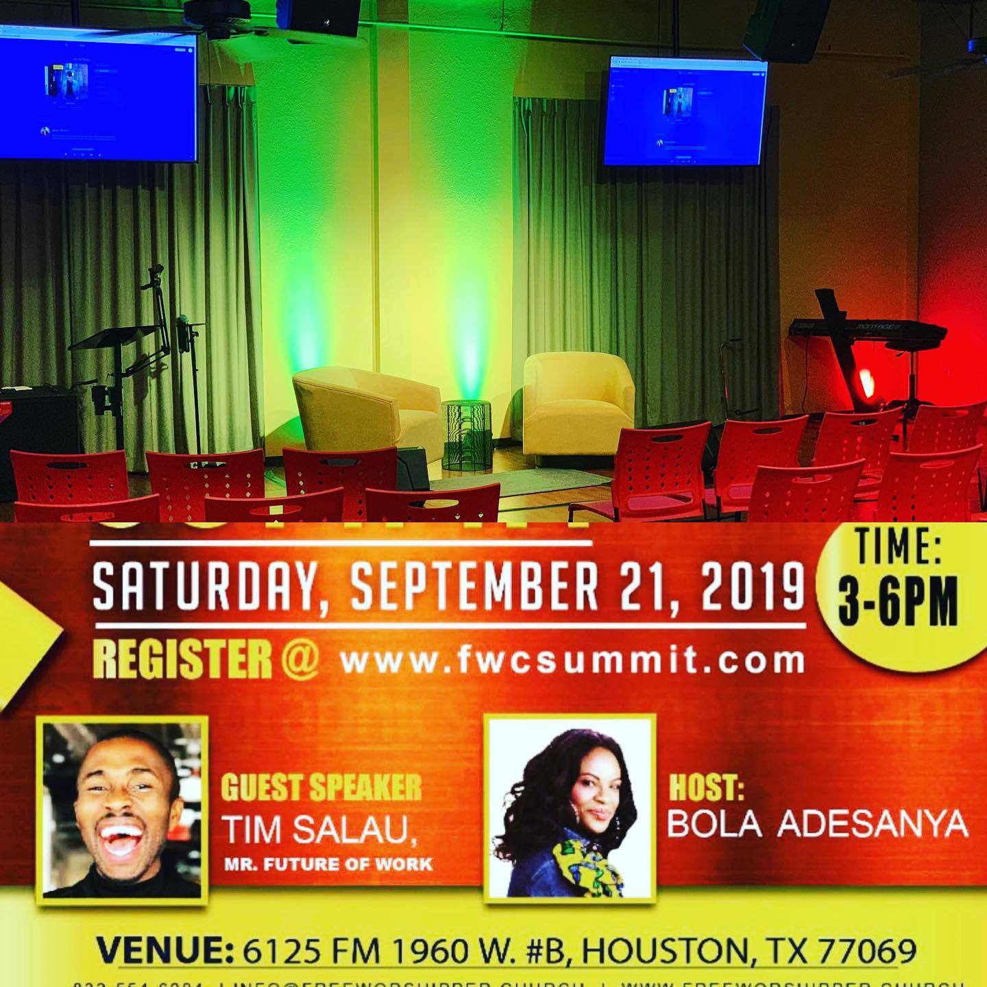 Free Worshipper Church event poster for a September community gathering