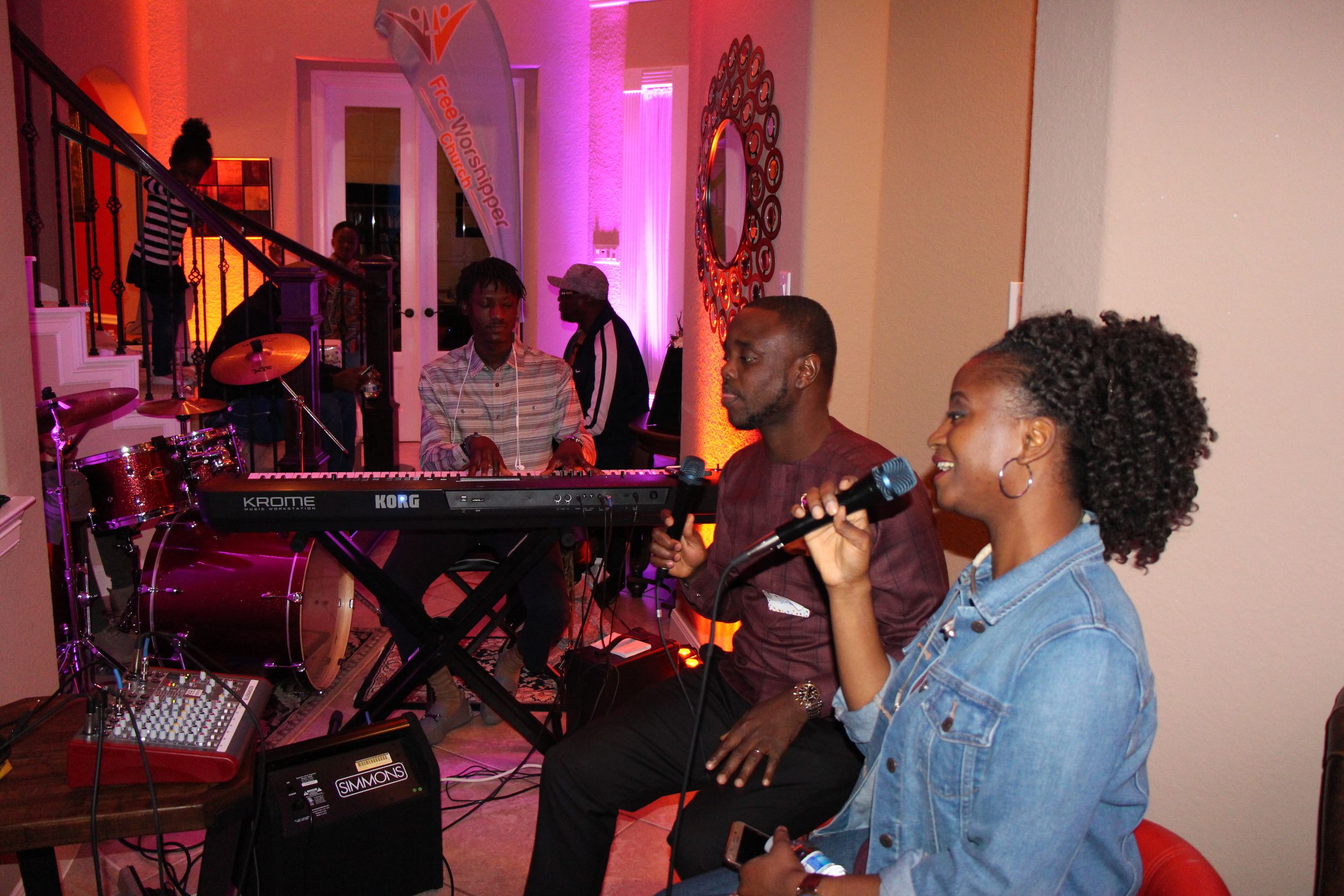 Live music performance during a Free Worshipper Church gathering